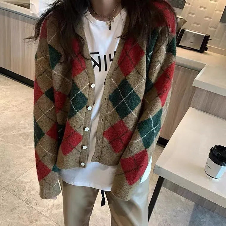 Casual acrylic knitted cardigan in macaron colours with Japanese Korean styling