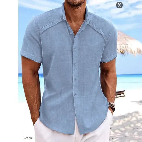 Hawaiian casual short sleeve solid colour shirt in a lightweight cotton blend fabric