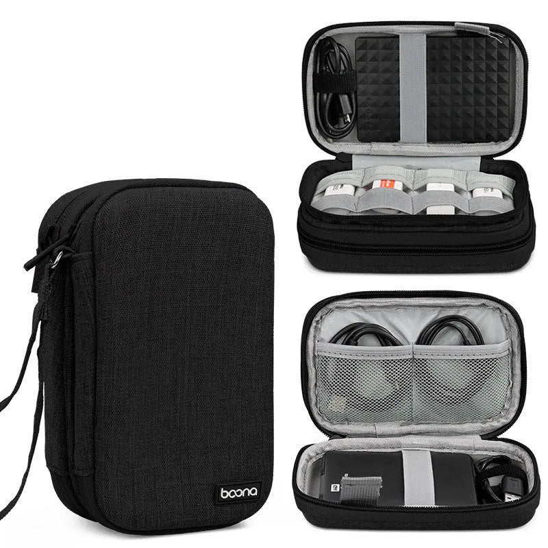 Black and grey Oxford cloth protective cases for 2.5-inch portable hard drives.