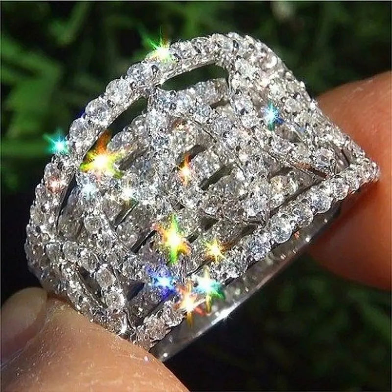 Personalized zircon micro setting ring in picture colour alloy, shown as a women's fashion ring in sizes No 6 to No 10