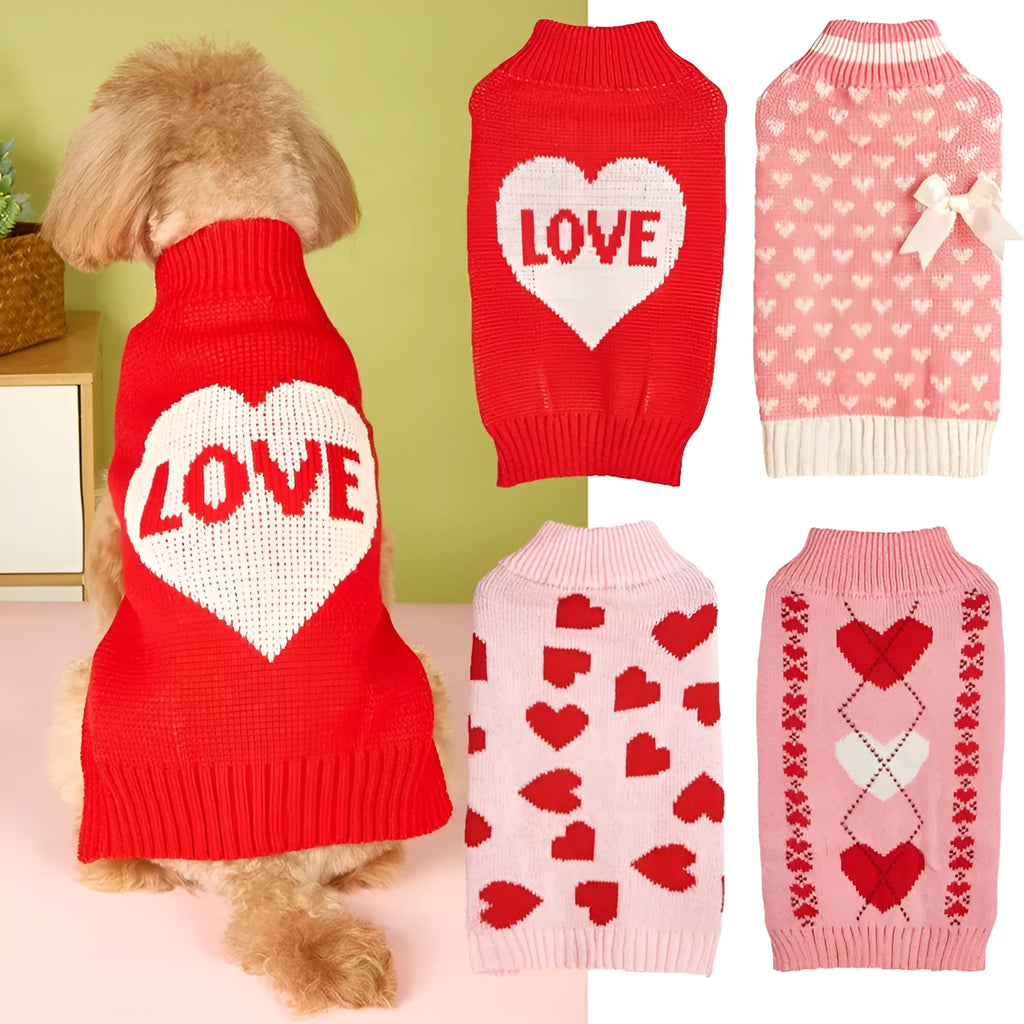 Fashion personality bow and love heart dog sweater in acrylic fabric
