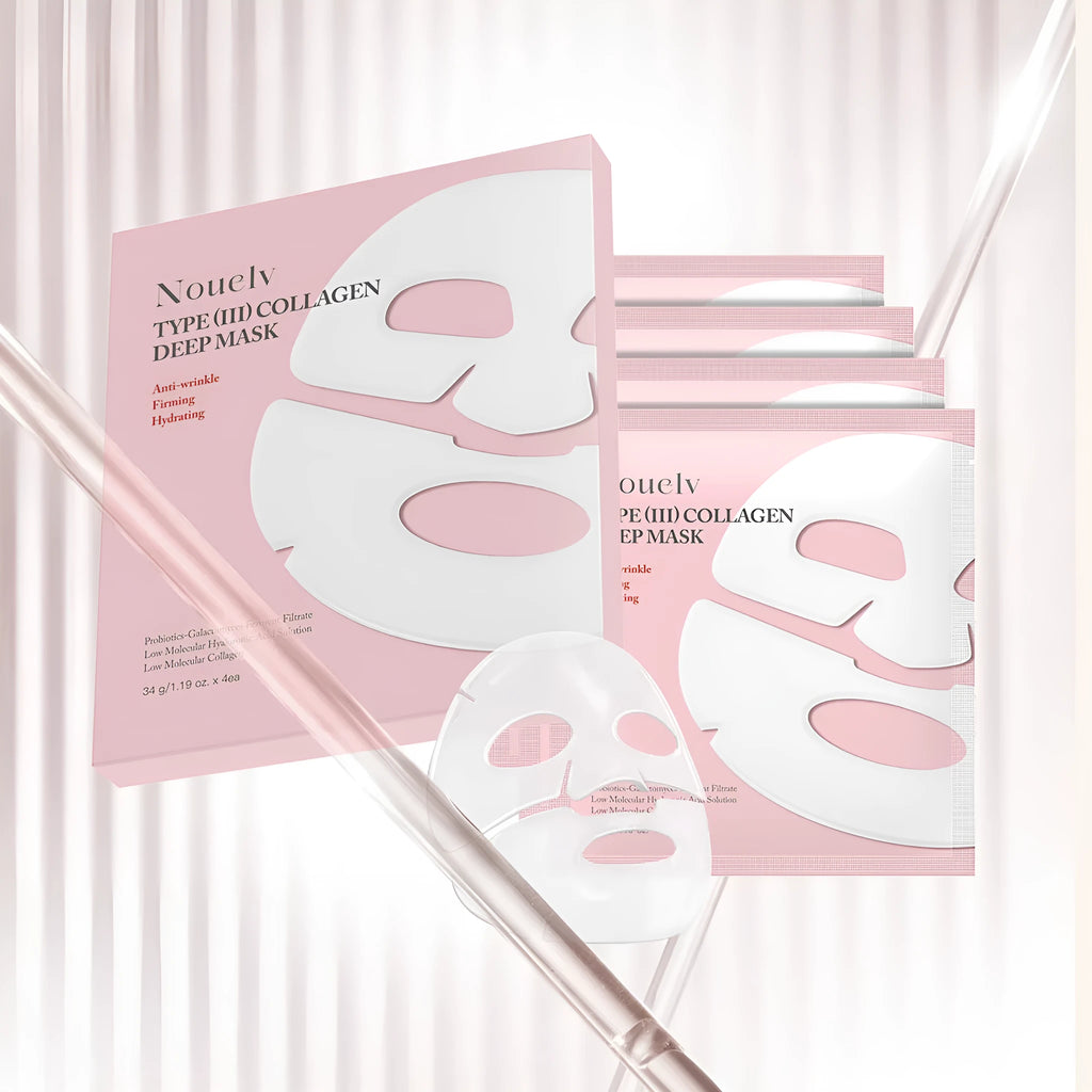 Collagen layered patch mask four-piece pack for facial skincare treatment