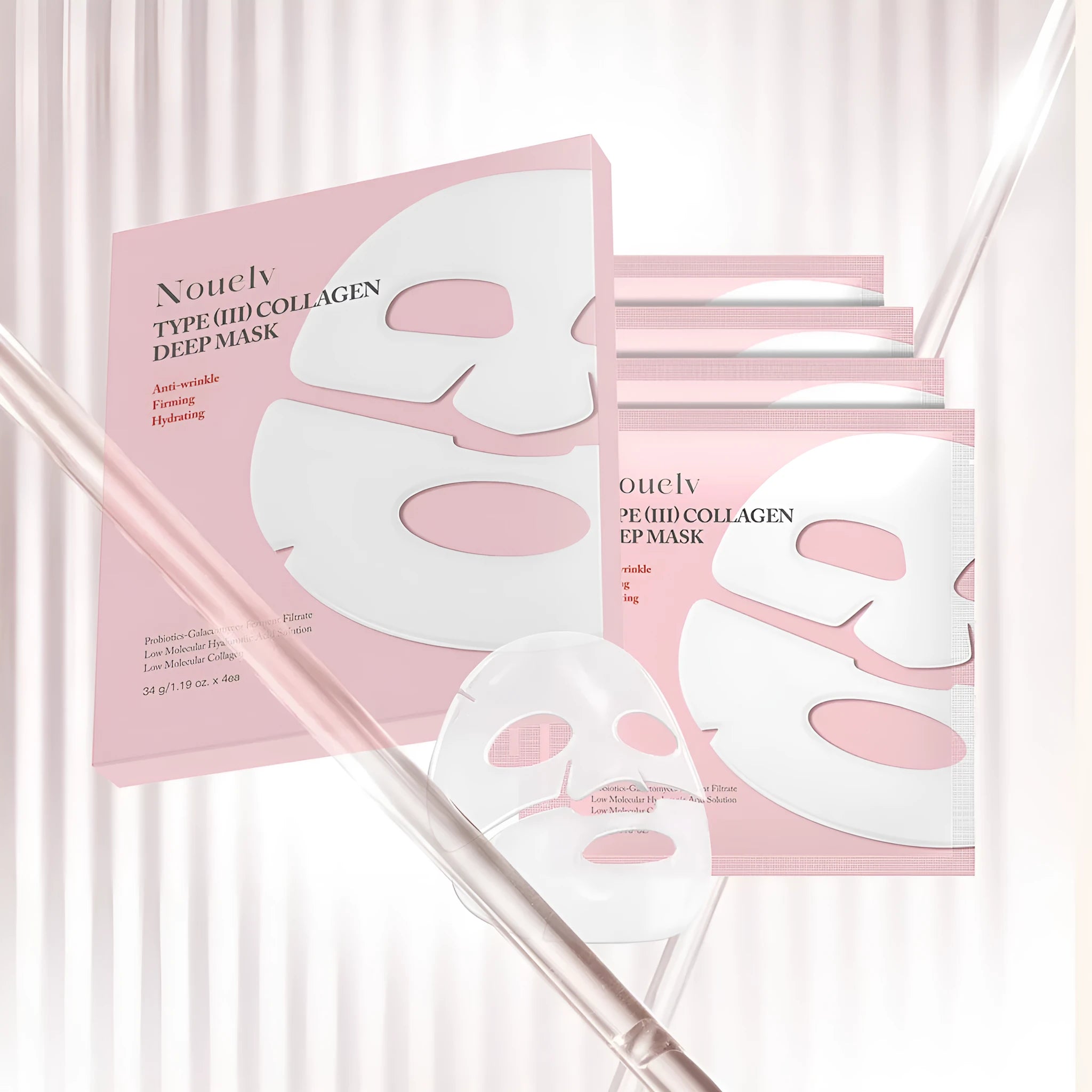 Collagen layered patch mask four-piece pack for facial skincare treatment