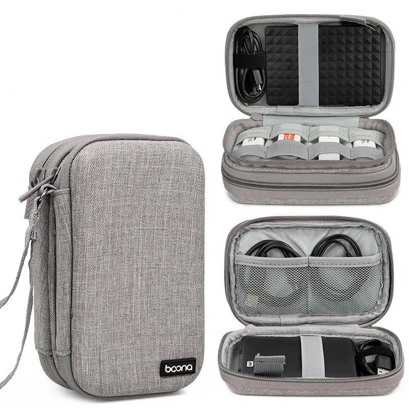 Black and grey Oxford cloth protective cases for 2.5-inch portable hard drives.