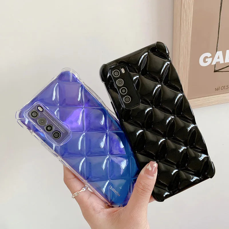 Huawei silicone diamond pattern phone case in solid colours showing flexible protection for compatible models