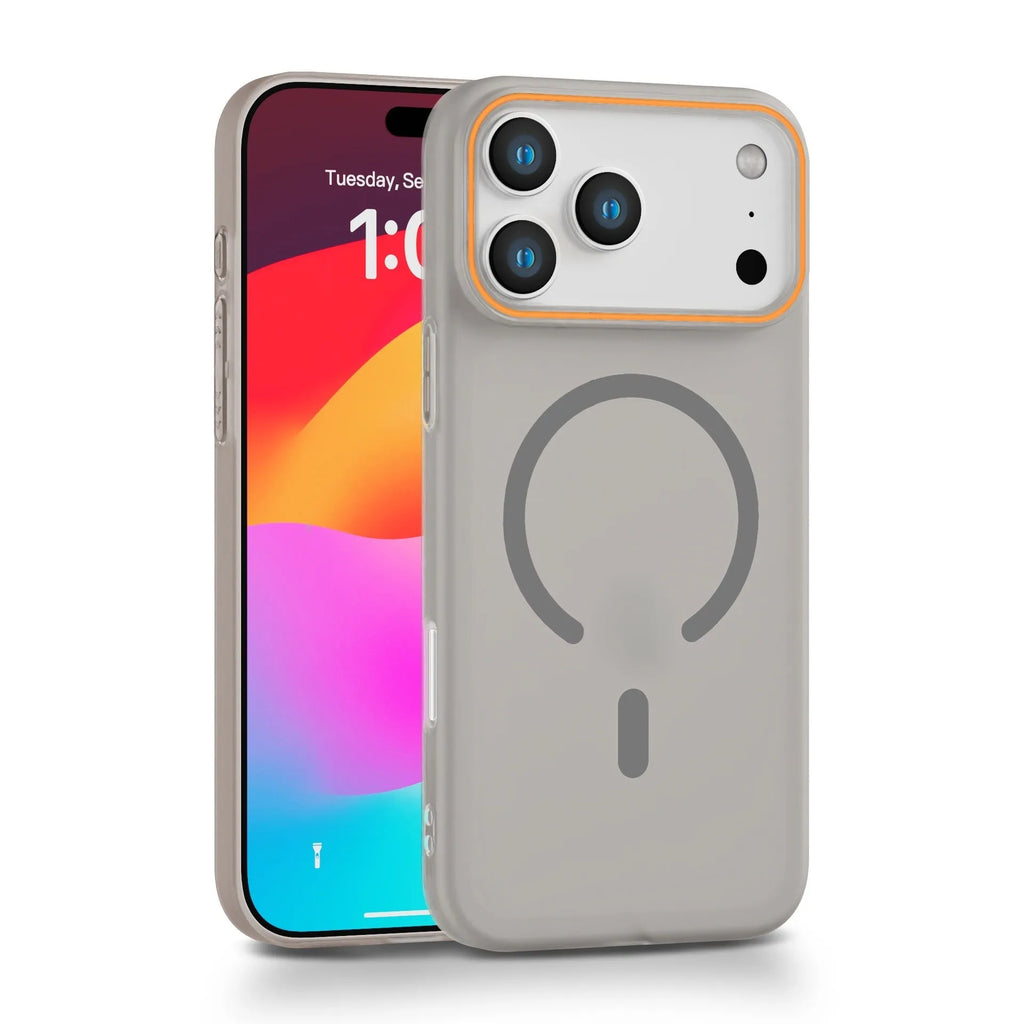 Frosted PC magnetic phone case for iPhone 16, transparent black, with anti-fingerprint finish and all-inclusive edges