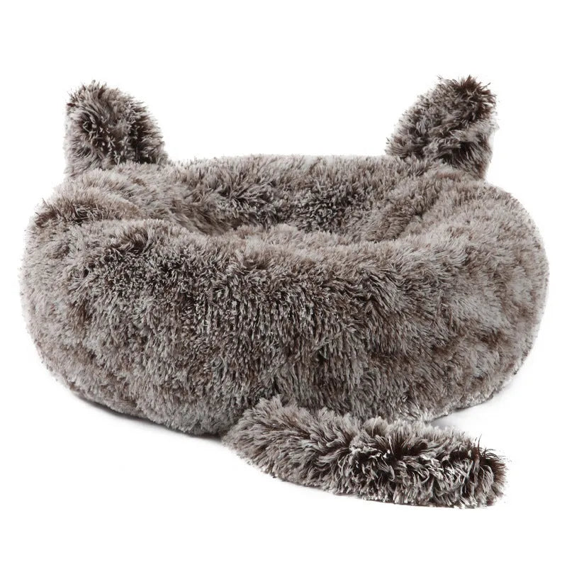 Cloth round pet nest for rabbit or small dog, available in 40cm to 80cm sizes and nine colours including dark grey and beige.