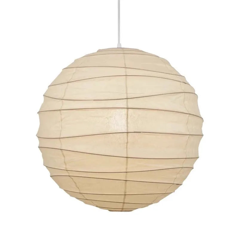 Japanese-style rice paper pendant chandelier in a living room setting.