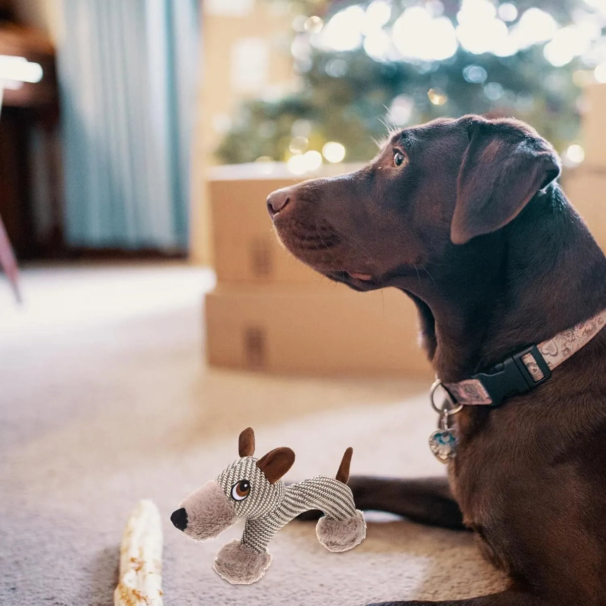 Plush squeaky dog toy for medium and large dogs, available in Monkey or Puppy design.