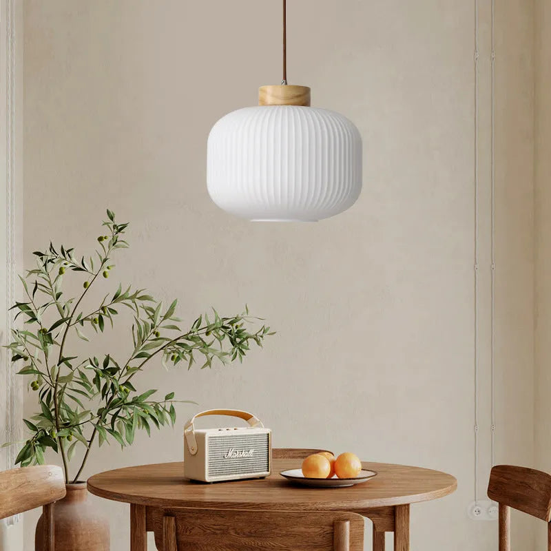 Nordic style wooden pendant ceiling light with retro design in bedroom setting