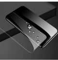 Samsung phone with HD tempered glass screen protector showing full screen coverage