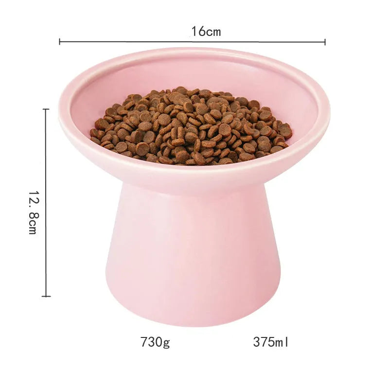 Elevated ceramic cat bowl with wide shallow design in blue green pink or white