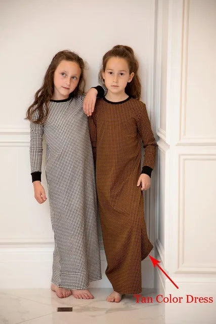 Kids gingham robe and pajamas romper set in black and tan polyester for children