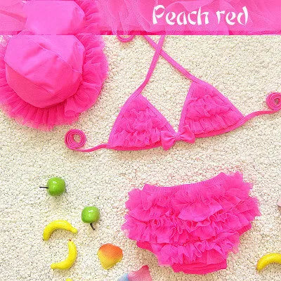Girls polypropylene swimsuit with steel support sleeveless princess split style in pink colour for pool swimming