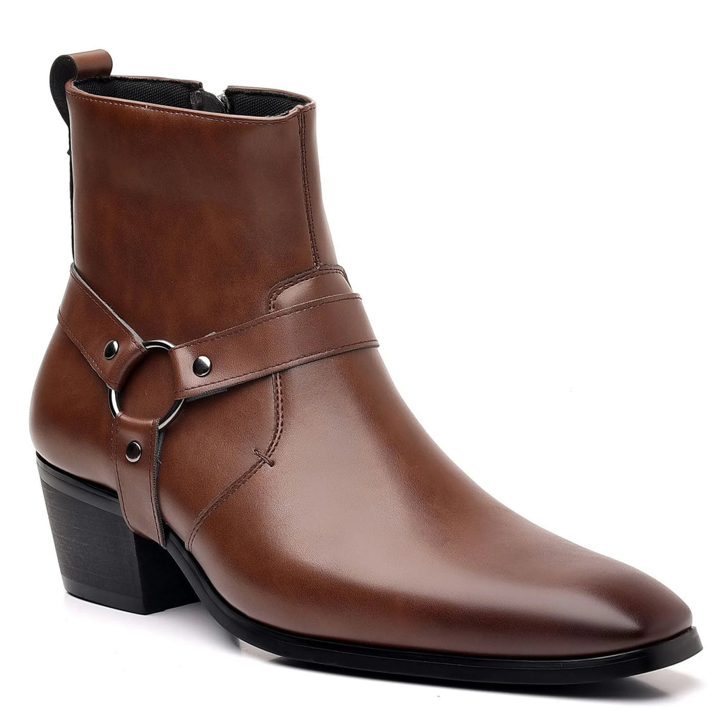 Unisex black chunky chain boots with side zip, square toe, and a thick rubber sole.