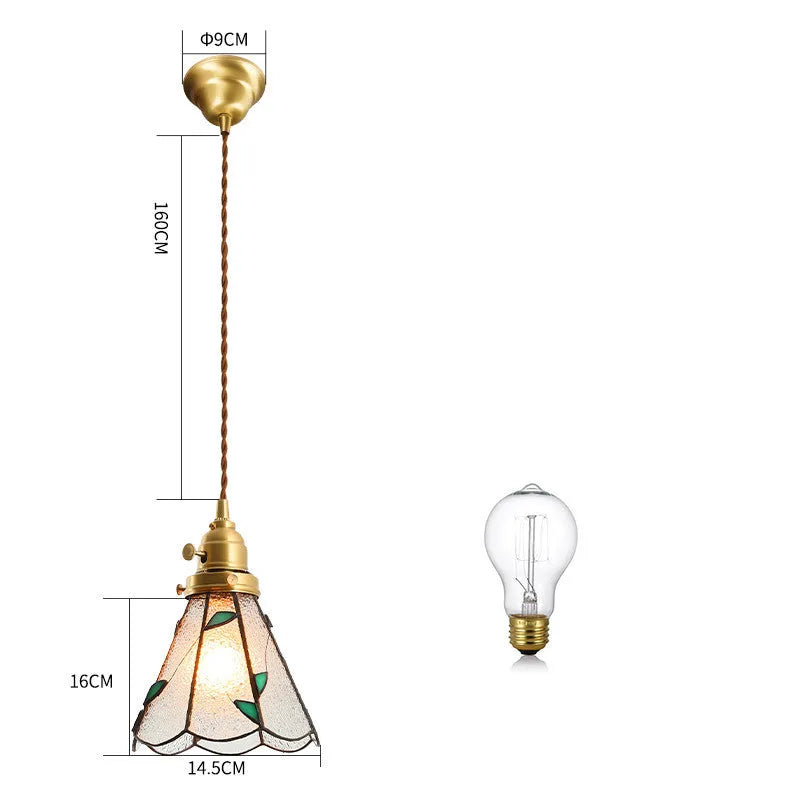 Japanese retro brass and glass chandelier with hand-blown shades and walnut ceiling plate