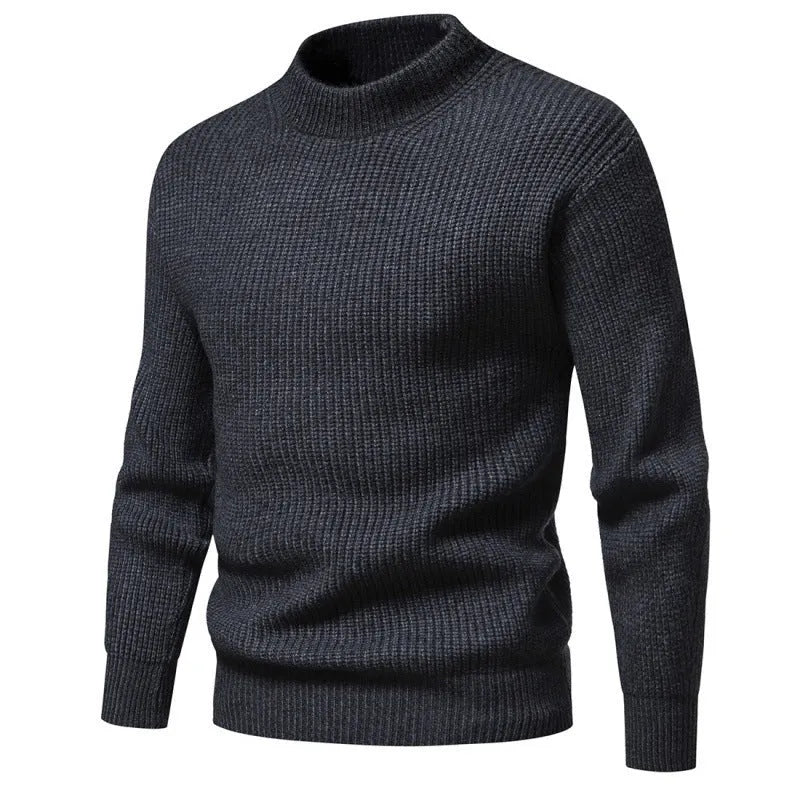 Men's slim fit knitted solid colour sweater in dark grey, blue or light brown, sizes M to XXXL