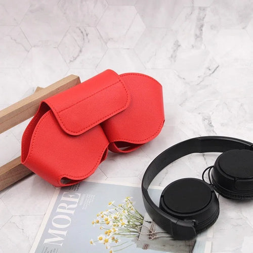 AirPods Max protective leather case in black, red, white, green, and blue colour options.