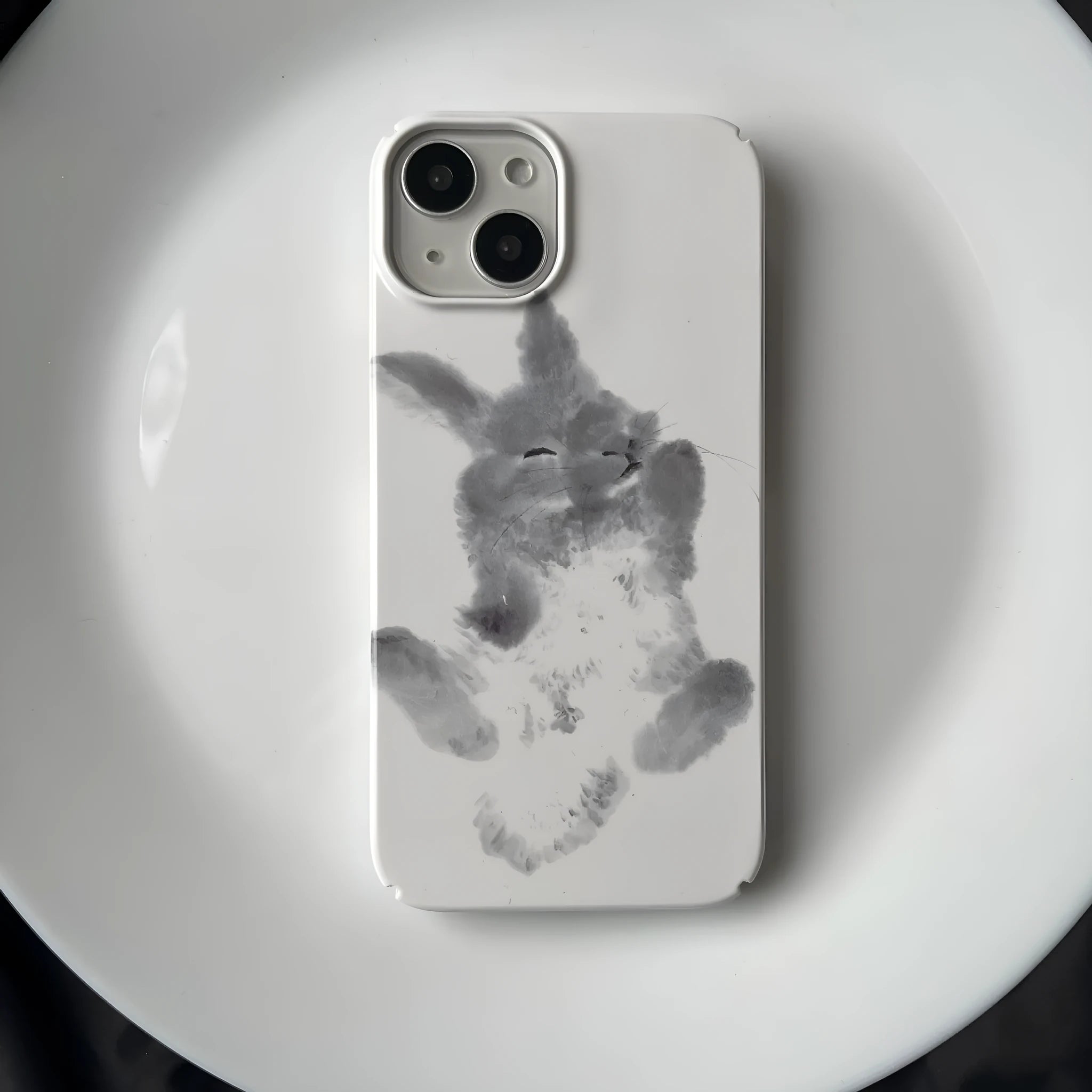 Rabbit Chinese ink art film phone case for iPhone, protective shell with glossy finish