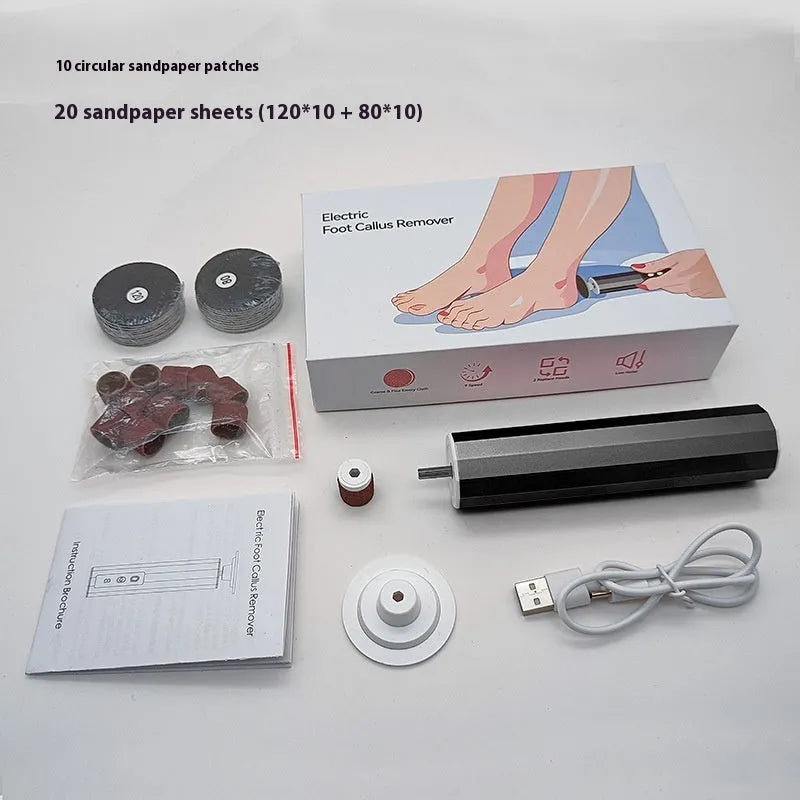 Exfoliating foot file and nail trimmer kit with sandpaper wheels in pink colour option