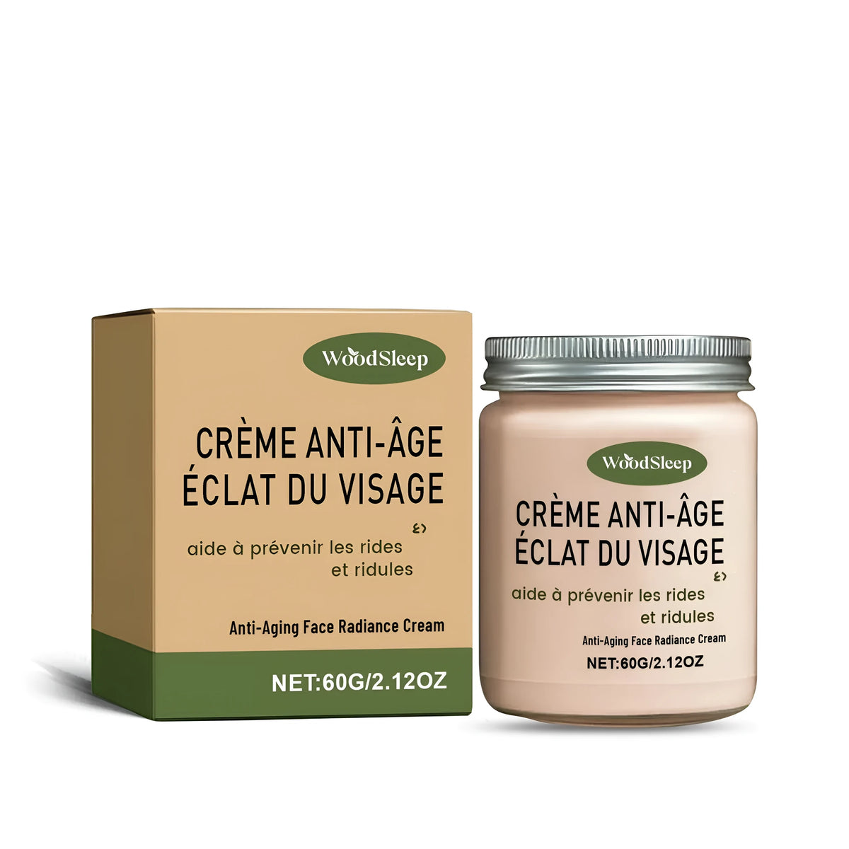 Anti-aging face radiance cream with retinol and nicotinamide in a 60g container