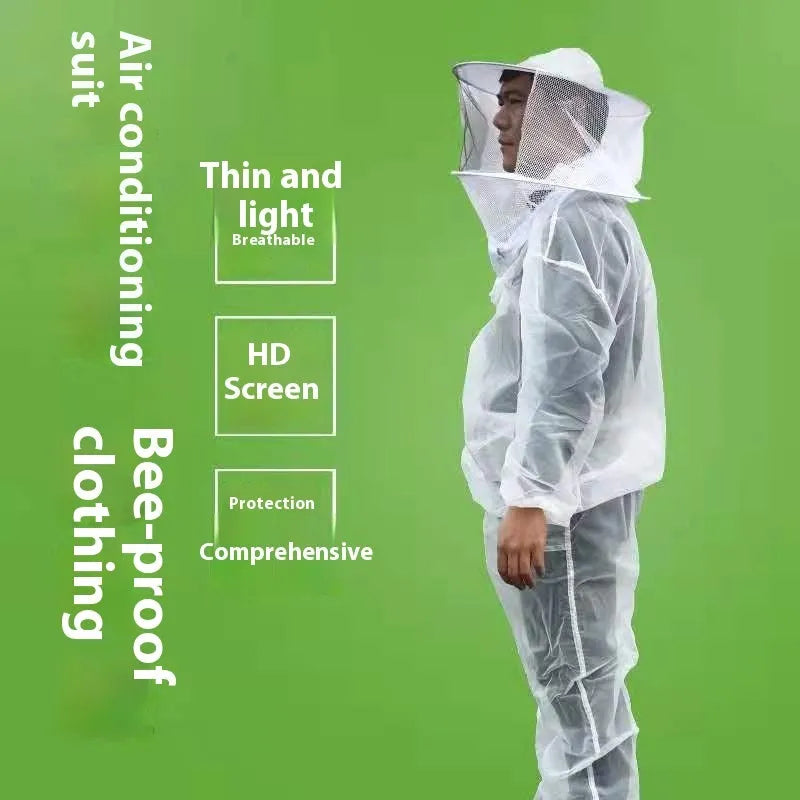 White 2XL anti-bee suit with transparent voile split nylon fabric for beekeeping