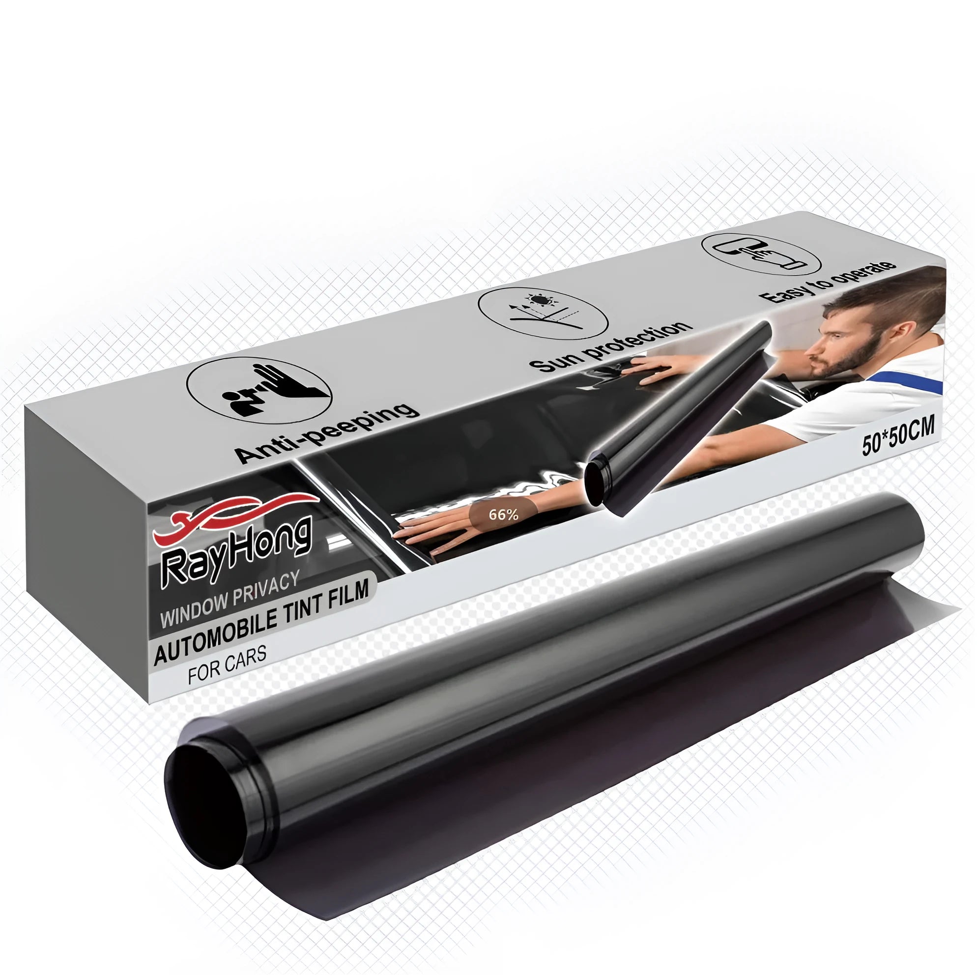 Black plastic anti-peeping car window film measuring 50x8x3cm