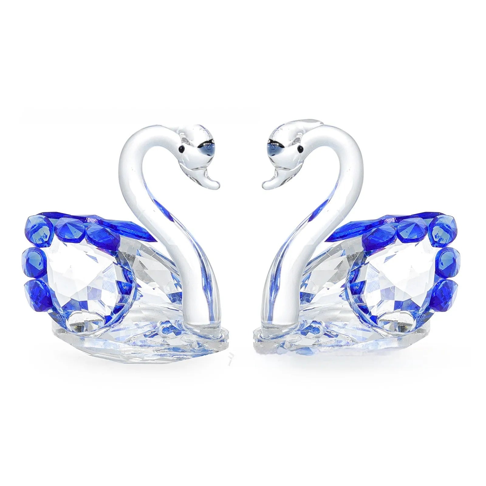 Modern white crystal swan decoration on a desk, available in red, blue, pink, and purple.