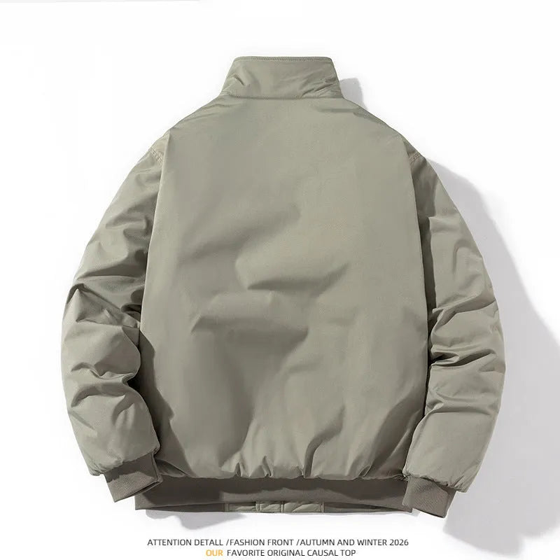 Men's loose fit bomber jacket with raglan sleeves, available in black, army green or light green, winter thickened or thin.