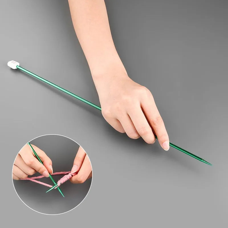 Set of lengthened crochet hooks with protective end caps in sizes from 2.0mm to 10.0mm.