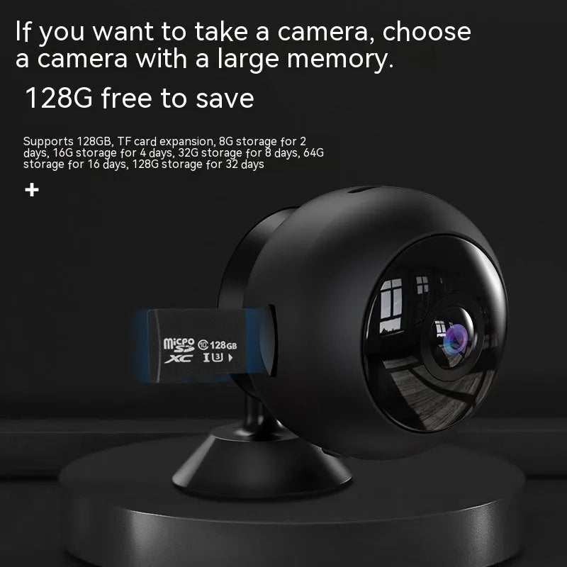 A compact 1080p wireless wifi surveillance camera with a lens, made from white ABS plastic.