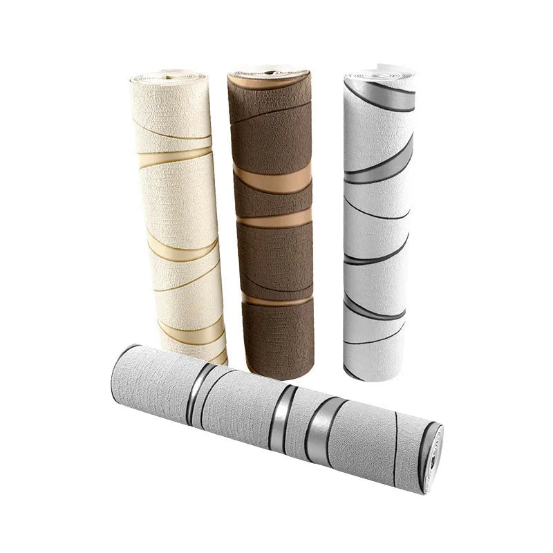 Curve stripe 3D textured wallpaper roll in dark brown deerskin velvet