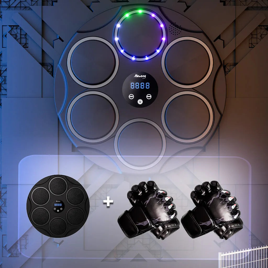 Smart Bluetooth music boxing target with coloured LED lights mounted on wall for fitness training