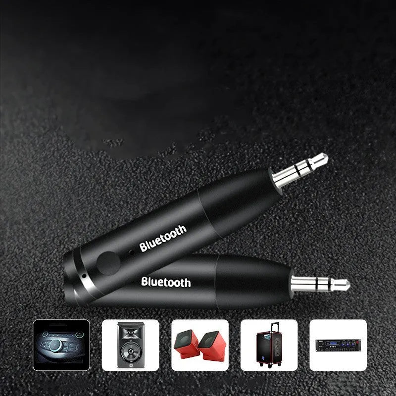 Black car Bluetooth audio receiver adapter with USB charging cable for 3.5mm AUX ports