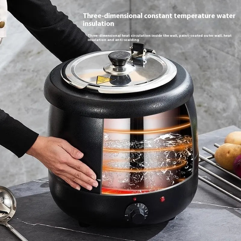 Black stainless steel 10-litre insulation pot with large mouth cover and adapter plug