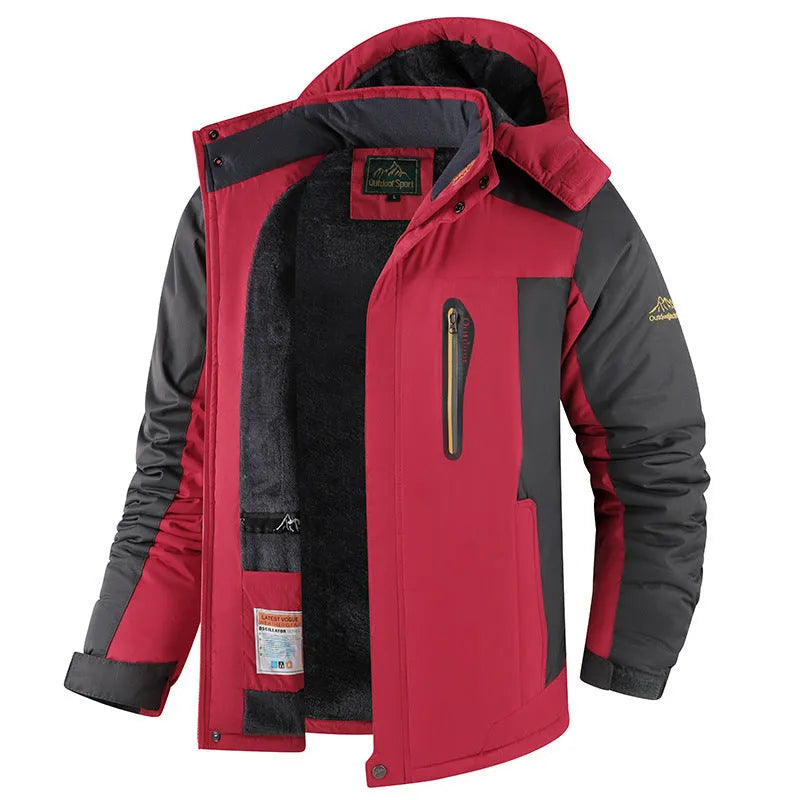 Men's fleece-lined thick winter jacket mid-length cotton-padded coat in 828 Black