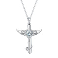 Close-up of a women's necklace with a charm combining a cross, stethoscope, and wings, in a choice of red or white electroplated finish.