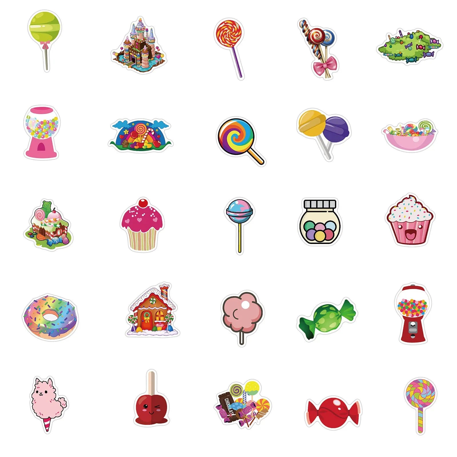 Colourful candy graffiti stickers pack showing cartoon designs and sweet-themed patterns