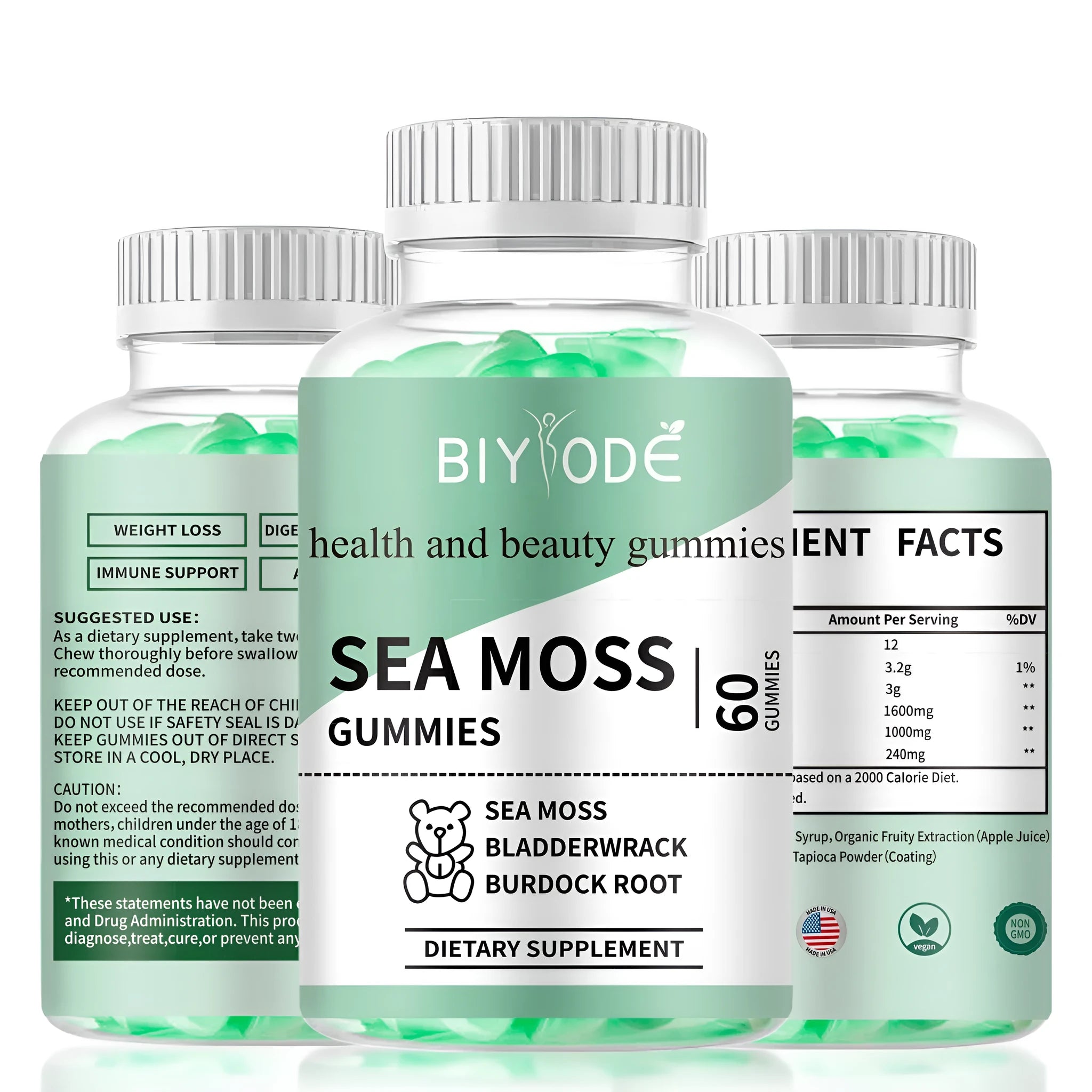 Halal sugar free sea moss gummy supplement 60 gummies in container