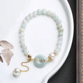 Natural emerald jade peace buckle pearl bracelet with round pendant and geometry clasp