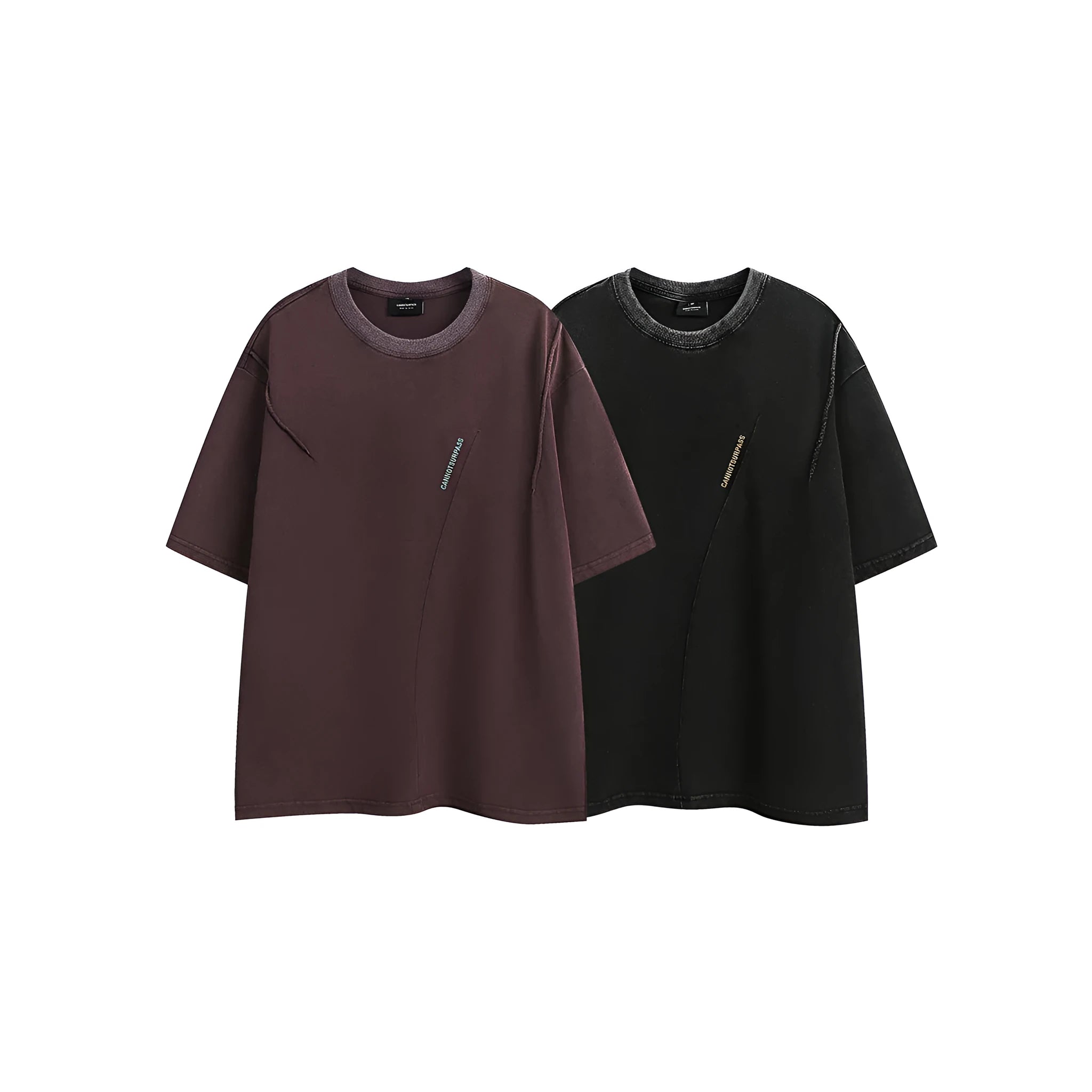 Purple and black loose-fit embroidered retro short-sleeved cotton t-shirt laid flat.