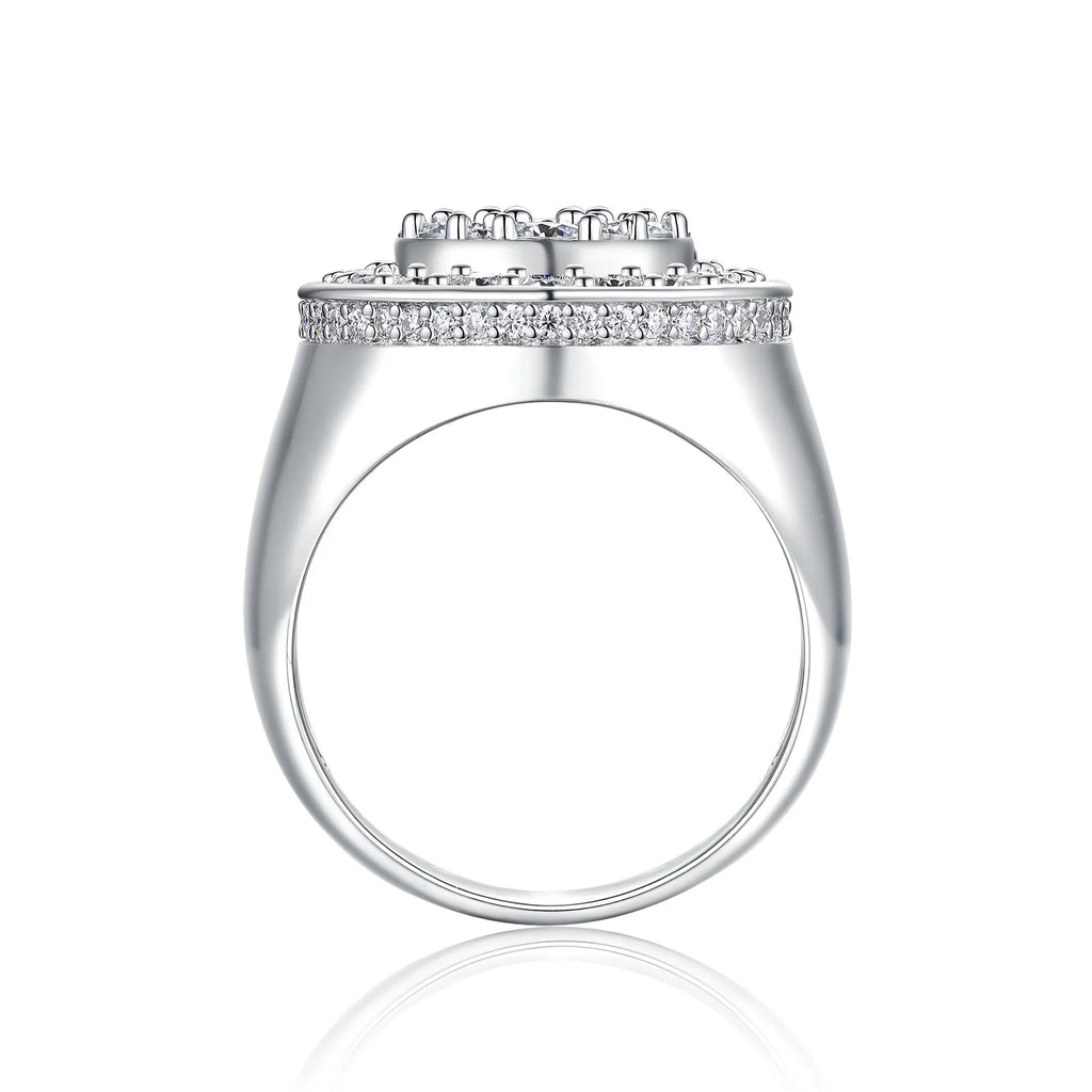 Crown Of Kings men's moissanite wedding ring set on S925 silver platinum-plated band in gift box