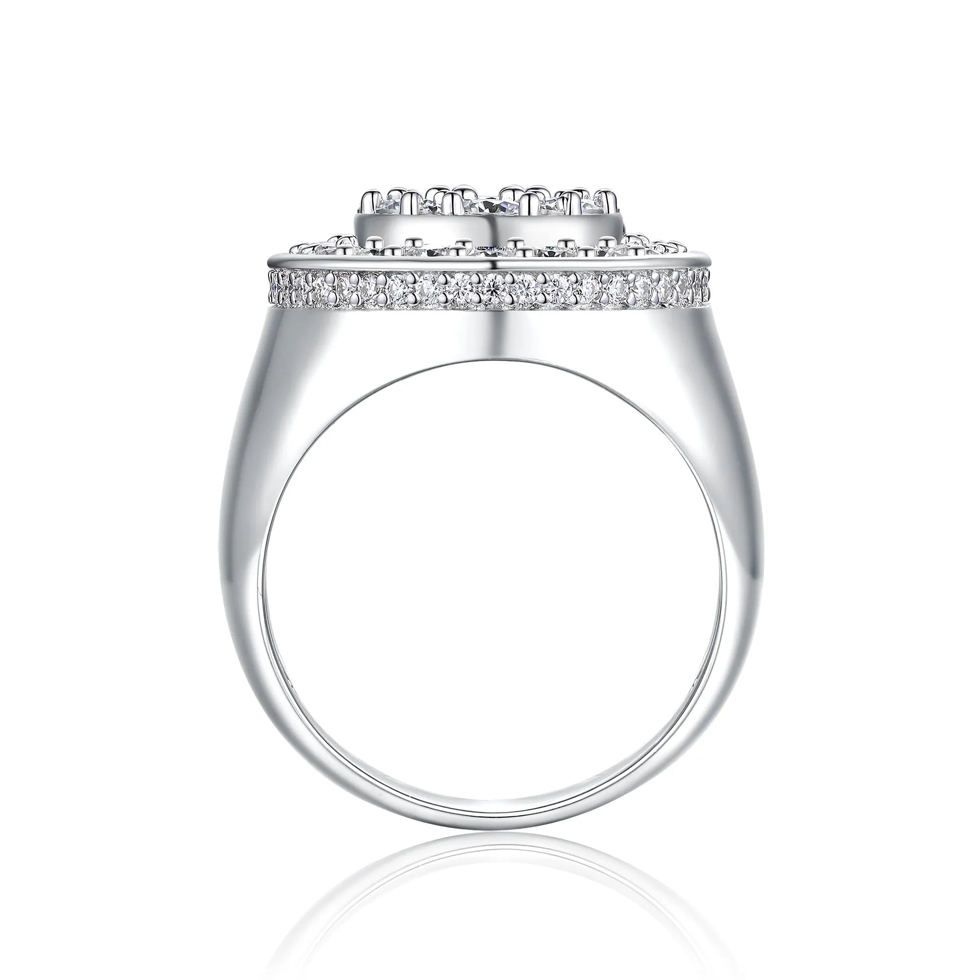 Crown Of Kings men's moissanite wedding ring set on S925 silver platinum-plated band in gift box