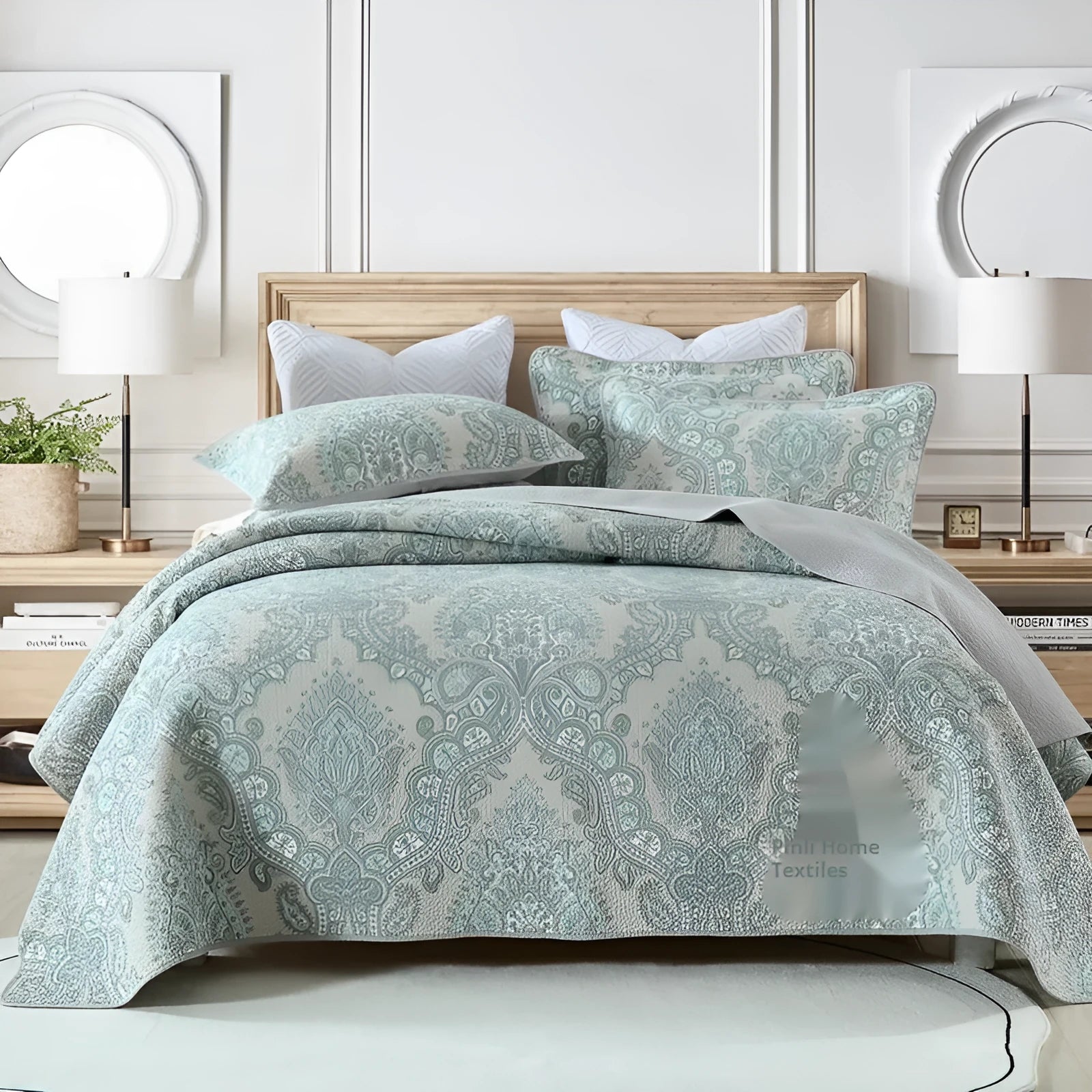 Pure cotton bedspread set with geometric pattern for 1.8 metre double bed