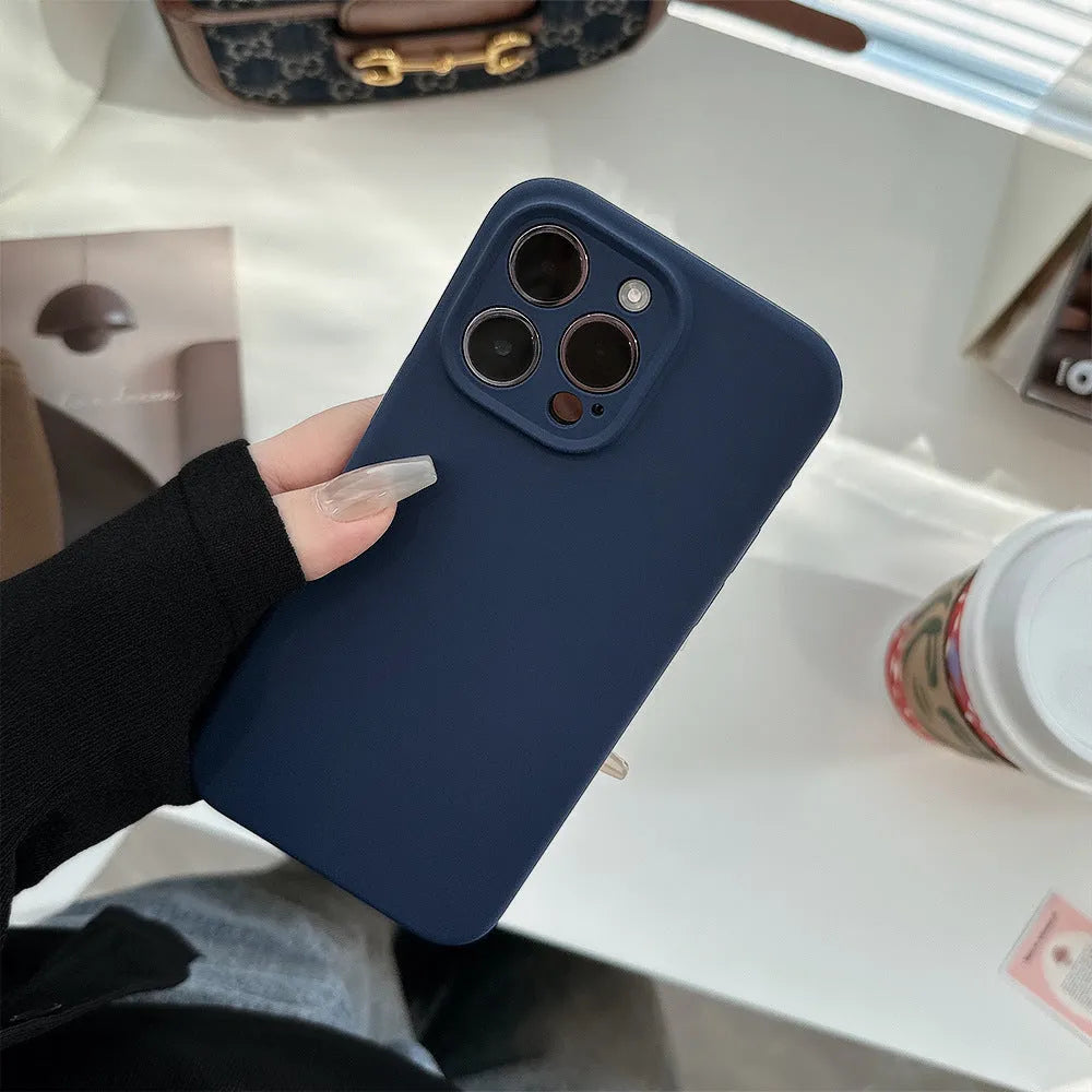 Liquid silicone iPhone case in solid colour with fall protection, compatible with iPhone 12 to 16 Pro Max