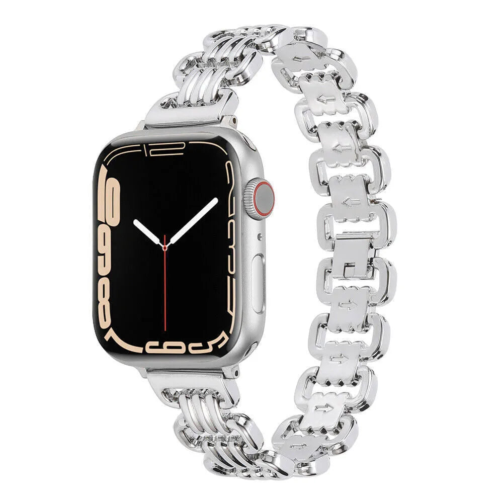 Alloy metal ladies watch bracelet for Apple Watch in silver, black, gold, rose gold and starlight colours