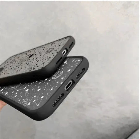 Black star universe design textured hard case for iPhone 13 Pro Max on a white background.