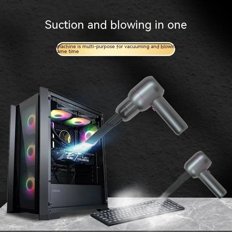 Grey handheld cordless car vacuum cleaner and inflator with brush nozzle and extended nozzle.
