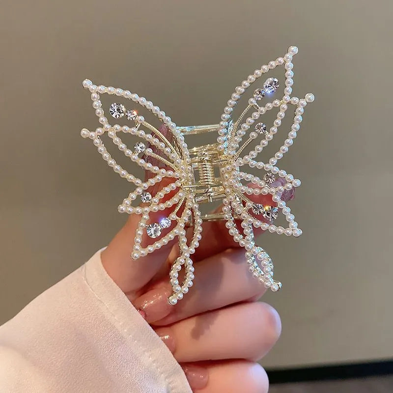 Butterfly hair clips barrettes for women with alloy construction in rhinestone and pearl styles