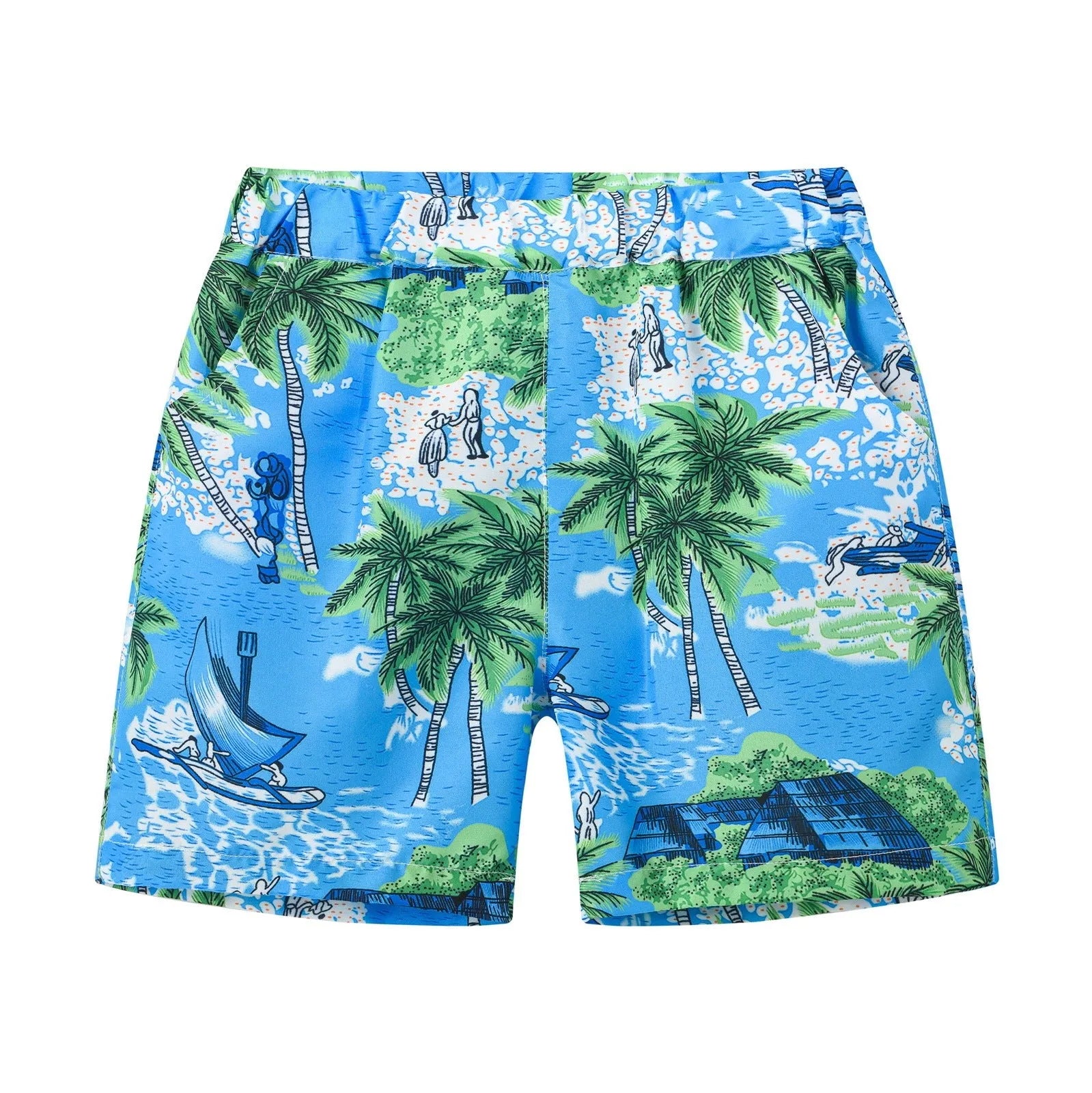 Fashion printed coconut multi-color thin beach pants for children, summer shorts with hairband belt